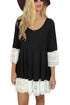 Sexy Bohemian Lace Trim Black Swing Mini Dress